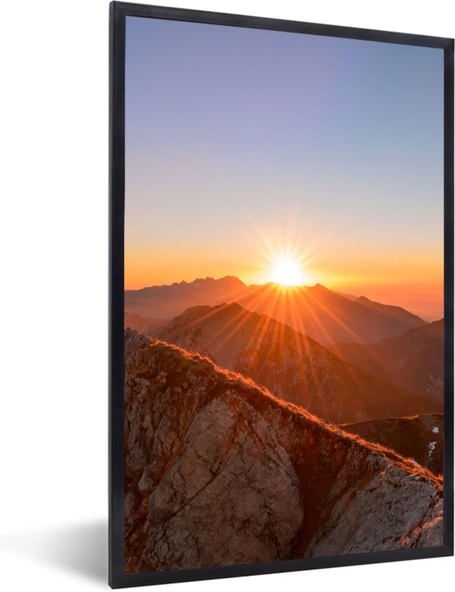 Fotolijst incl. Poster - Berg - Landschap - Zon - 80x120 cm - Posterlijst