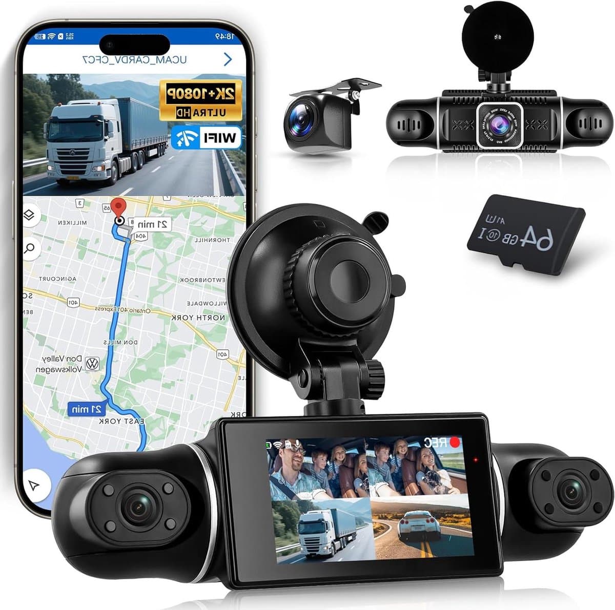 4-kanaals Dashcam - Auto Camera - Veilig Rijden - 360 Graden Zicht - 3 Inch Scherm - Zwart