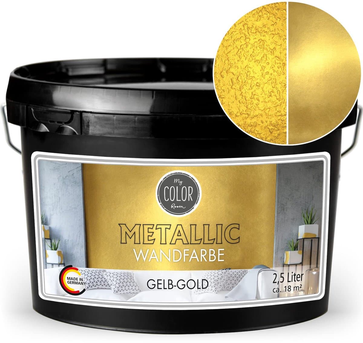 My Color Room Metallic Muurverf - Hoogglans Afwerking - Waterbasis - Terpentine vrij - Geel goud - 1 Liter