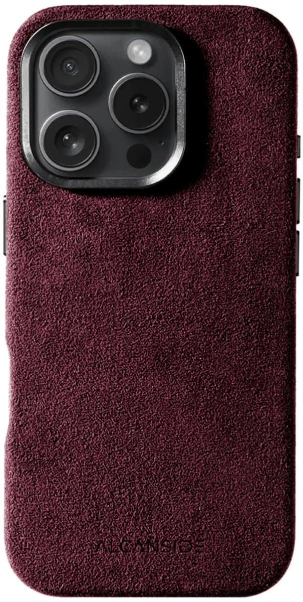 Alcanside Luxe Hoesje geschikt voor Apple iPhone 16 Pro – Magsafe 360° Shock Proof Telefoonhoesje – Premium Alcantara Case – 100% Optimale Bescherming – Wine Red