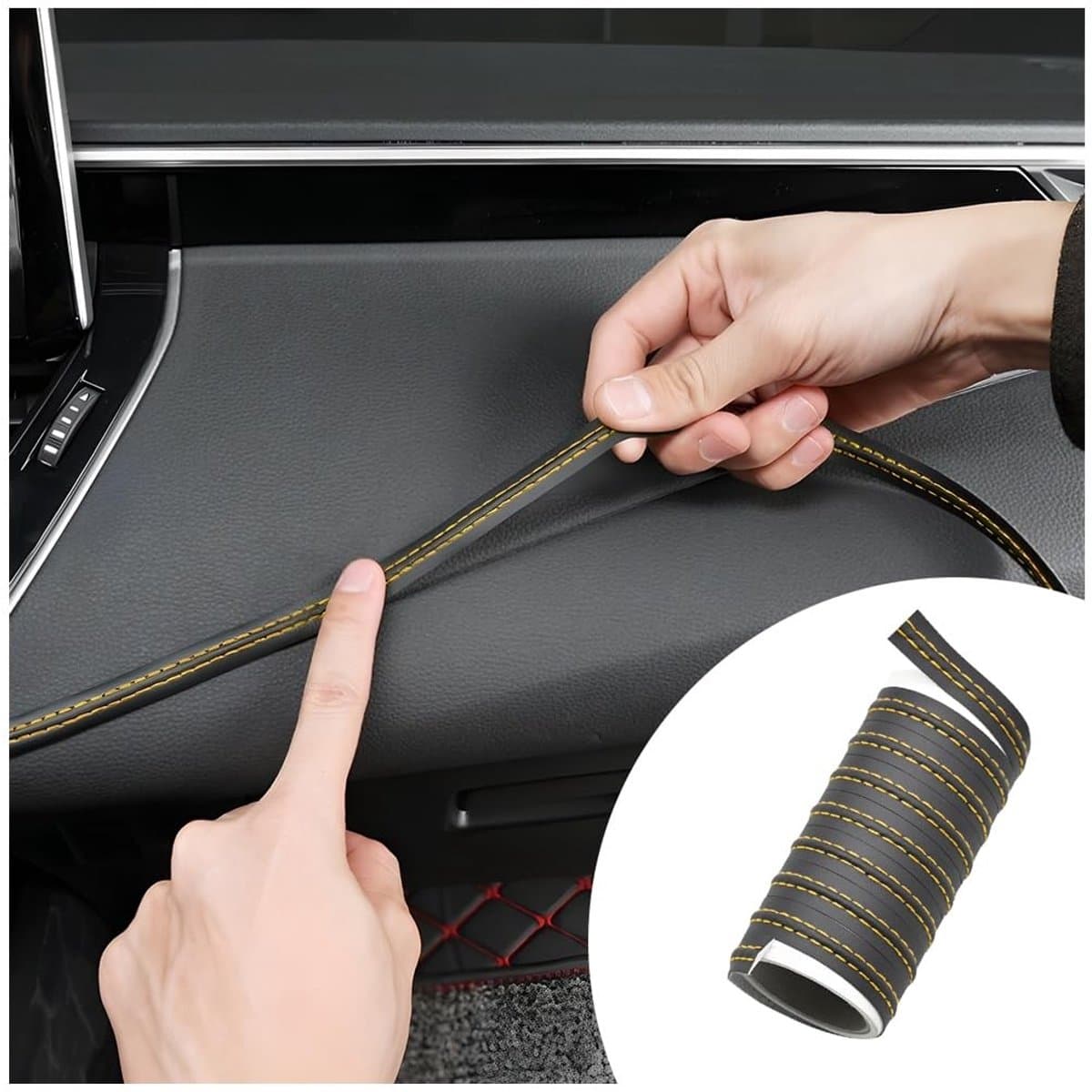 Dailygoods - Sierlijst voor auto-interieur - Autoaccessoires - Uniek en stijlvol - Geel - Sierlijsten - Perfect voor elke auto - 2 meter