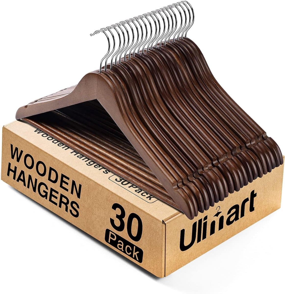 Houten Kledinghangers - Kledingrek Hangers - Kasten Organiseren - Stevig en Duurzaam - 30 Stuks - Walnoot