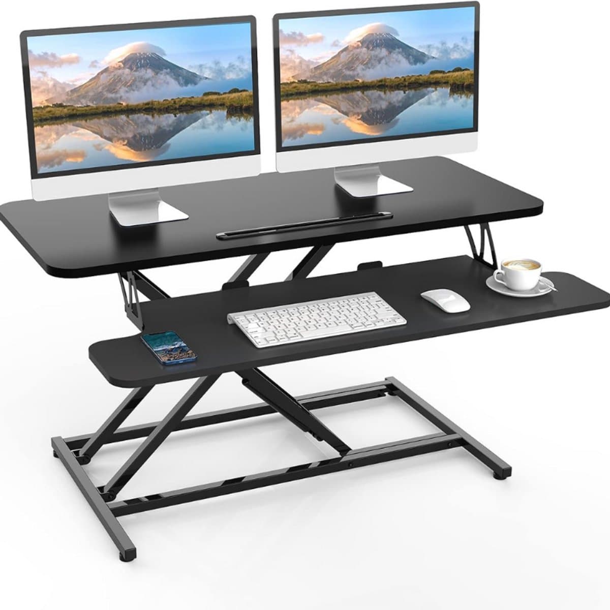 Zit-Sta Bureau Converter - Hoogte Verstelbare Bureauverhoger 91 x 40 Cm - Snelle Sit To Stand Werkplek - Geschikt Voor Dubbele Monitoren