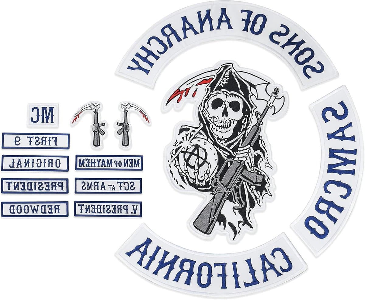 Motor Rooker Patches - Stof Applicaties - Kleding Personaliseren - Strijkvast Geborduurd - XL formaat - Donkerblauw