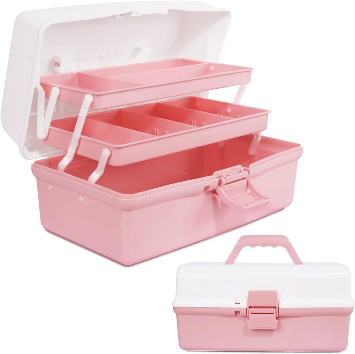 MIRA® Naaidoos Opbergbox - Naaidoos - Naaikoffer - Roze/Wit - 31cm x 20cm x 15cm