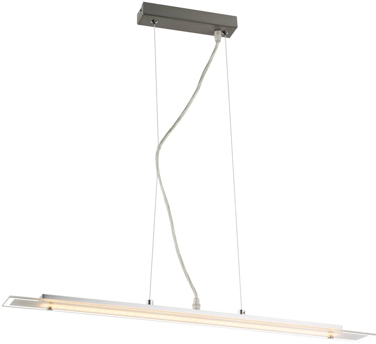 Hanglamp Hanglamp Eetkamerlamp Eettafel lamp, satijn zilver glas, 1x LED 24W 1280Lm warm wit, LxBxH 70x7x120cm