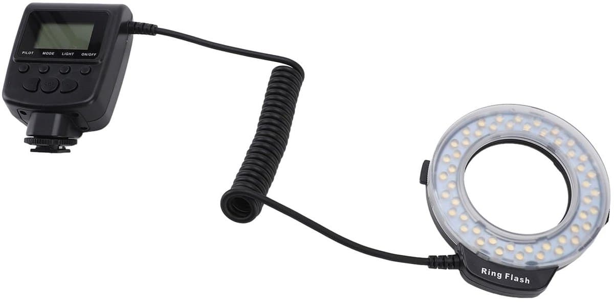 Dailygoody - LED Macro Ring Flitslicht - 48 Macro LED Ringlicht - Continu en stabiel licht - Blauw en oranje diffusers - Geschikt voor camera's -...