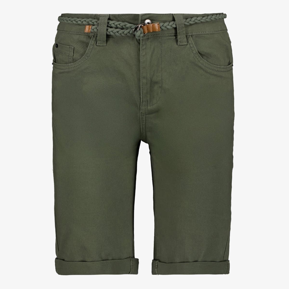TwoDay dames bermuda met gevlochten riem groen - Maat M