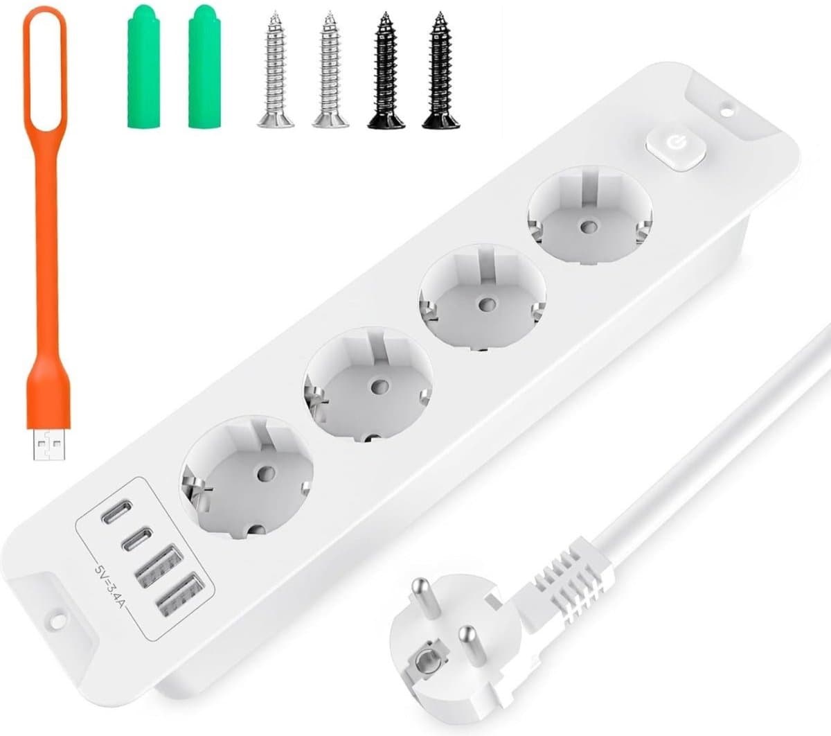 StayPowered Tafelstopcontact - Slimme 8-in-1 Oplossing voor Efficiëntie - 4000W - 4 USB-Poorten (2 USB-C) - Overspanningsbeveiliging - Inbouwontwerp - Energiezuinige Schakelaar - Ruimtebesparend - Zwart - Levering Sneller dan Aangegeven!