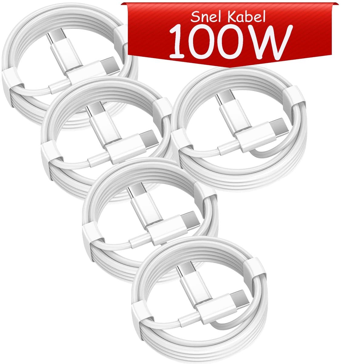 USB C naar USB C kabel - 100W Snellader - - 2 Meter Oplaadkabel 5x - USB-C Oplader Snel Kabel - Wit