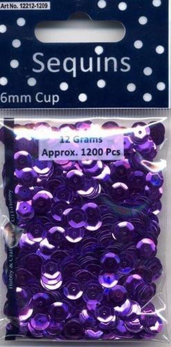 Pailletten - Cup vorm - paars - 6 mm - 1200 stuks - Rayher