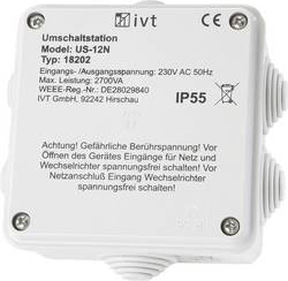 IVT US-12N Omschakelstation 2760 VA 18202 130 mm x 130 mm x 60 mm Geschikt voor model (ondulator): Universeel