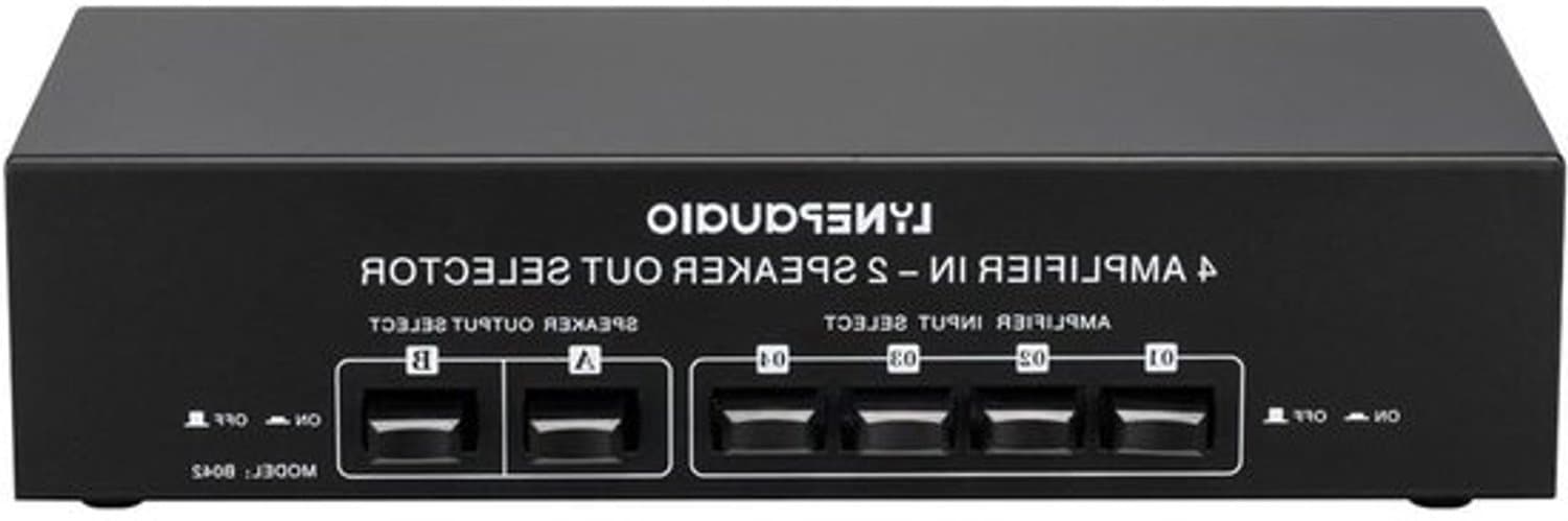 Luidsprekerselector - Audioschakelaar - Voor het wisselen van geluid - 4 ingangen, 2 uitgangen - 300W per kanaal - Zwart