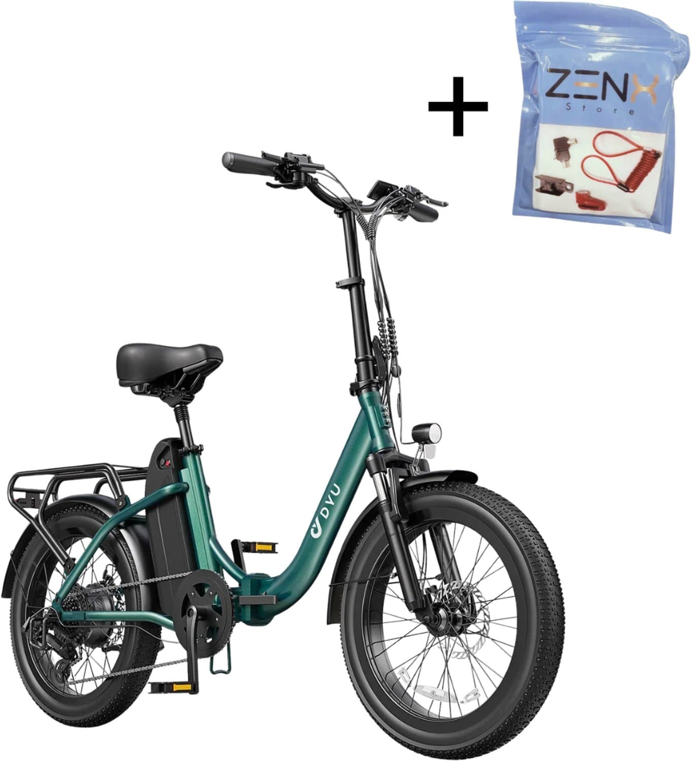 DYU C9 Elektrische Vouwfiets Groen - Inclusief ZenX Brake Disc Lock - 30KG - 20 inch E-bike - 150KM Bereik - 250W