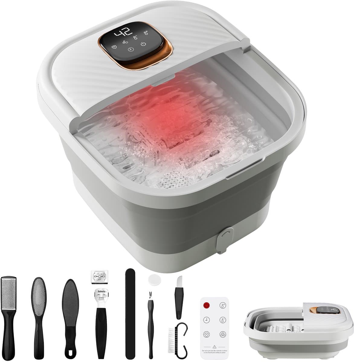 Woegel Voetenbad met Massage – Elektrisch Voetenbad – Voetmassage Apparaat – Verwarmd Voetbad met Bubbels & Vibratie – Opvouwbaar – 7L – 35-46°C – Incl. 10-delige Pedicureset