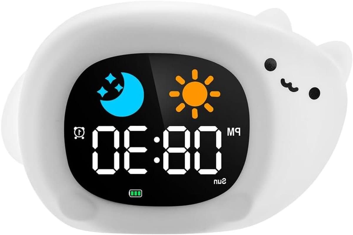 Digitale Wekker - Slaaptrainer Kinderen - Tijd Leren - Zonsopgang Simulatie - 10.5 cm breed - Kat