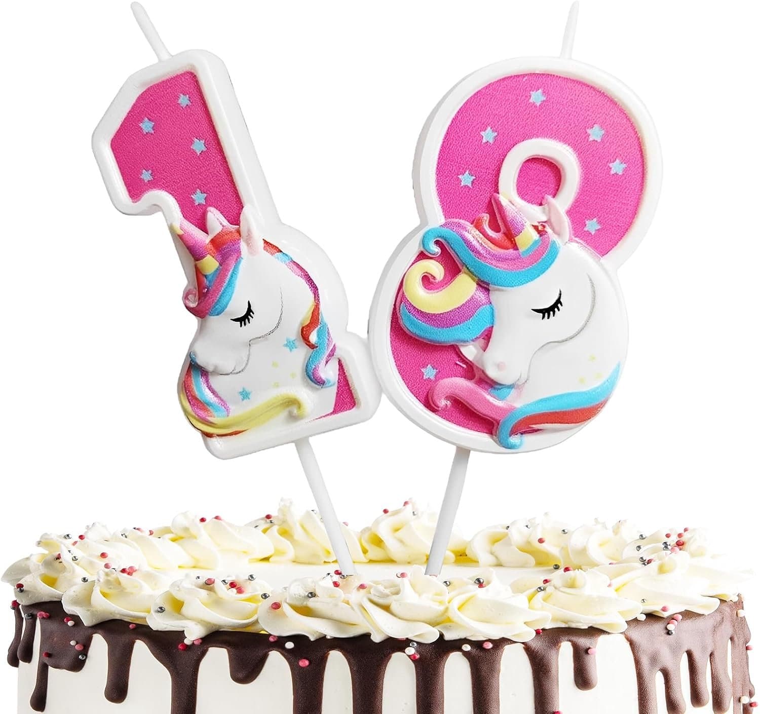 Verjaardagskaarsen cijfers 1 en 8 in roze voor meisjes en vrouwen voor de 18e verjaardag - originele feestdecoratie