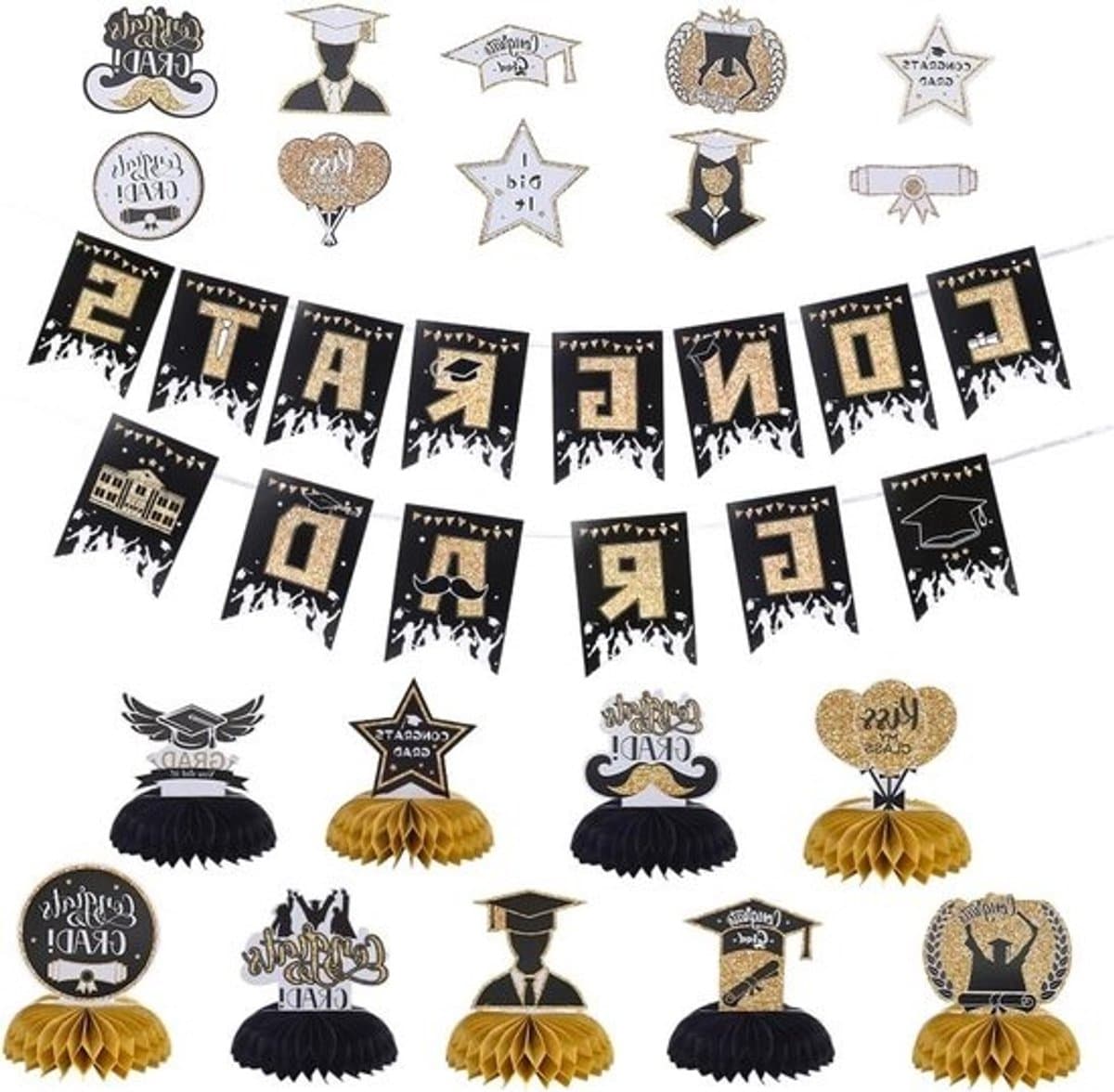 Afstuderen Banner 2025, Gefeliciteerd Grad Garland voor Feestdecoratie, Achtergrond en Waardering voor College, Zwart