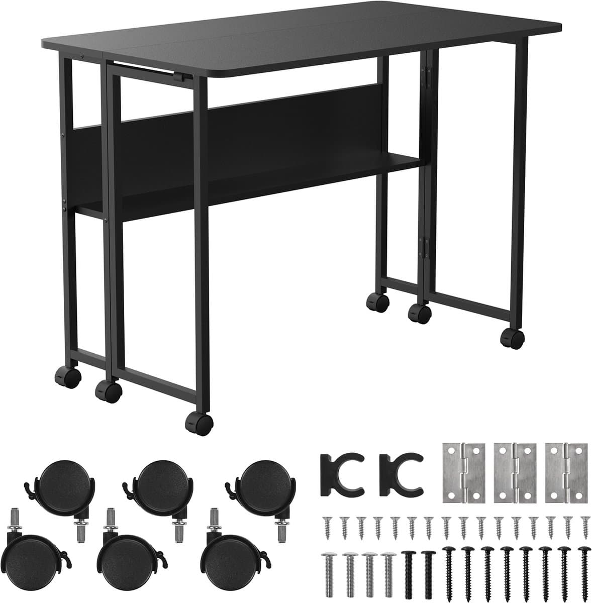 Maclean - Inklapbaar bureau - verrijdbaar, blad 100x58cm, max. 50kg, MC-126 B - Zwart