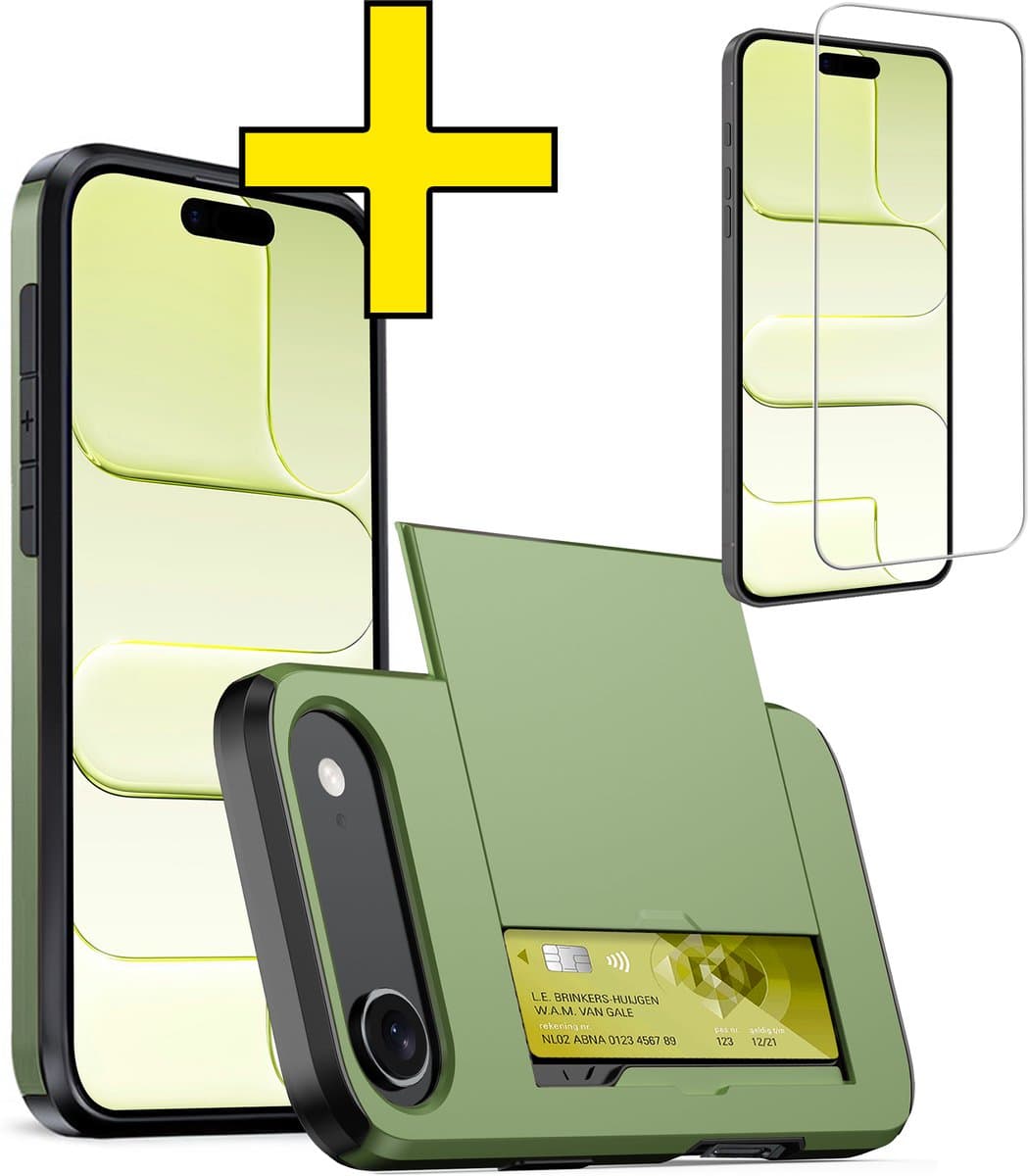 Hoesje Geschikt voor iPhone Air Hoesje Case Pashouder Hard Cover Met Screenprotector - Hoes Geschikt voor iPhone Air Hoesje Met Kaarthouder - Donkergroen