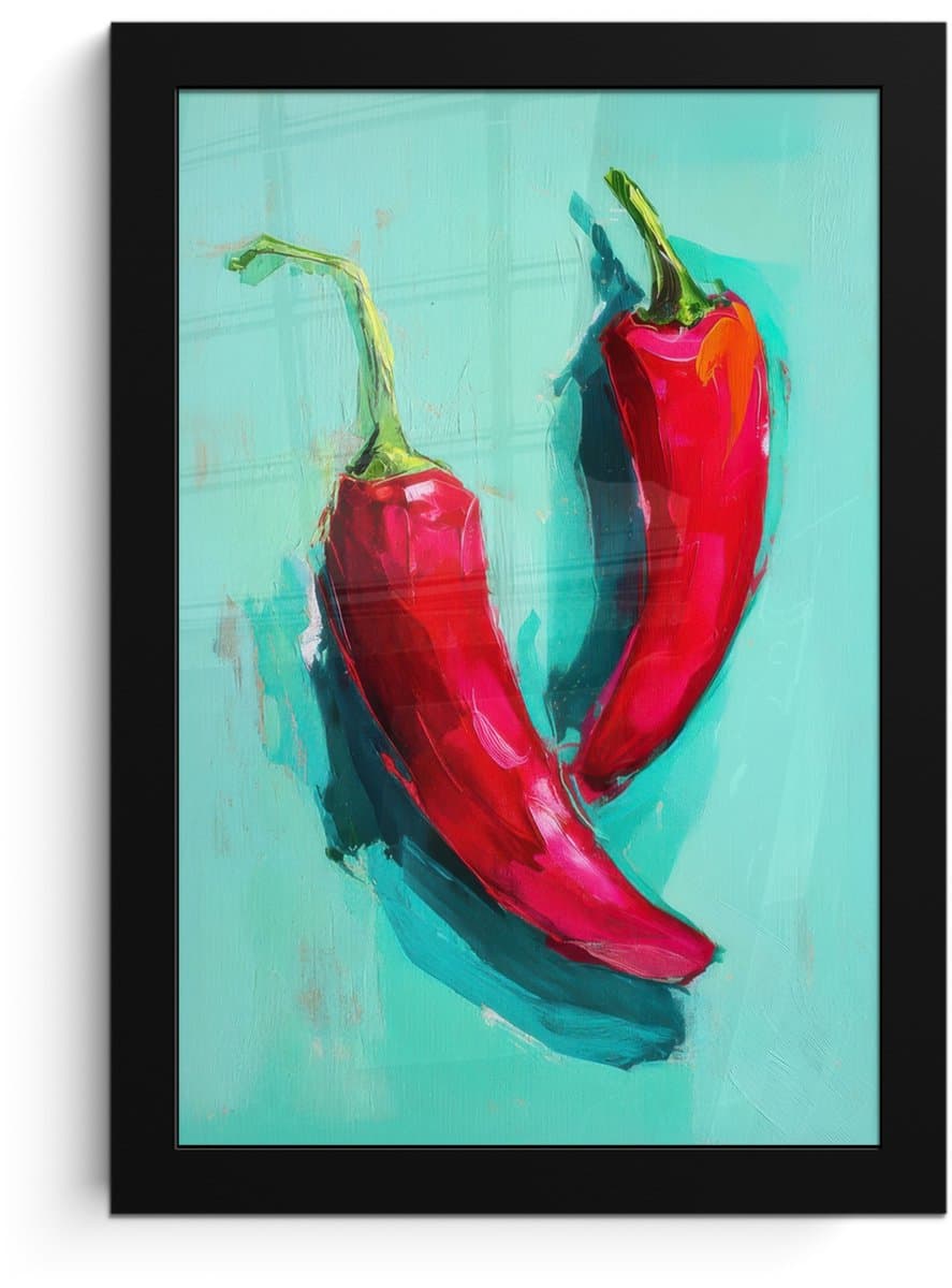 Poster in lijst - Fotolijst 20x30 cm - Posters - Chilipepers - Geverfd - Rood - Posterlijst zwart - Decoratie - Wanddecoratie woonkamer - Muurdecoratie slaapkamer