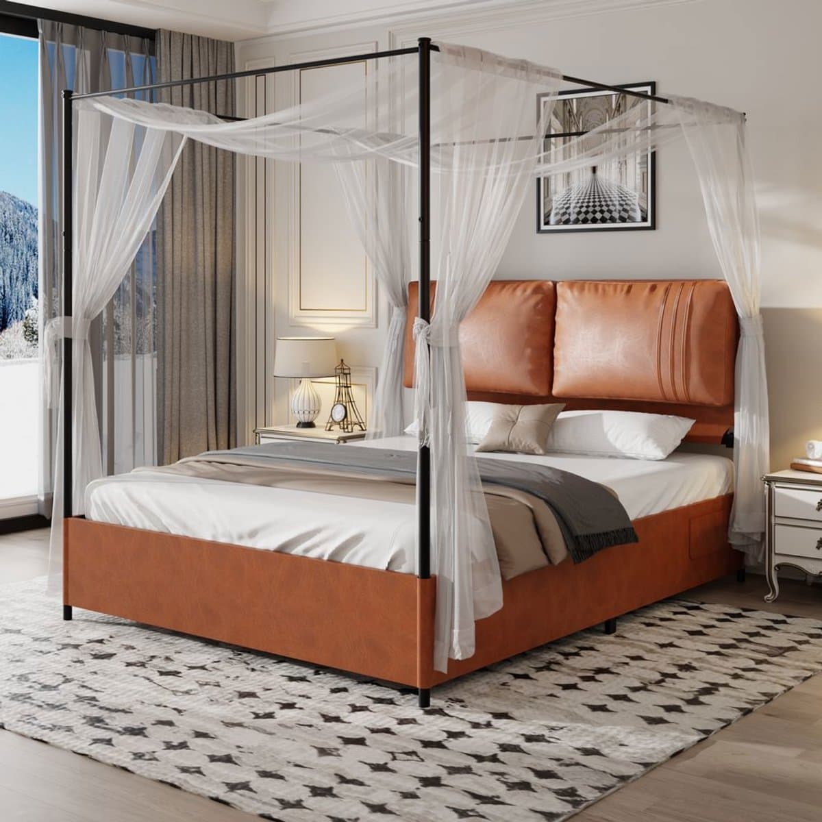 BLACKCOLORS Luxe model, hoogwaardige uitvoering, afmetingen 140*200, met twee zachte leren kussens, metalen frame, uitgerust met 4 verwijderbare leren bedden voor dubbel gebruik, zonder springverenmatras.