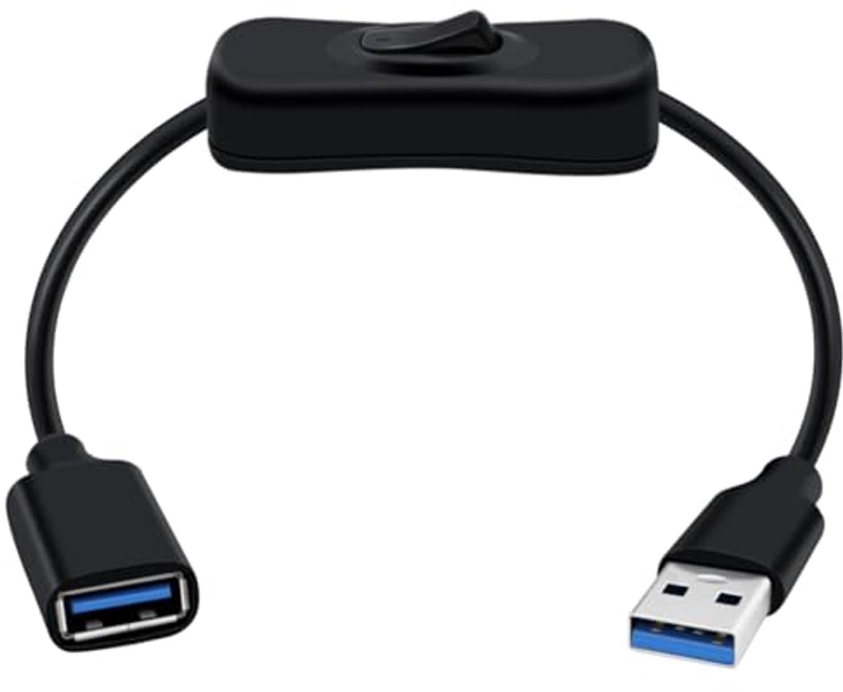USB 3.0 Kabel met Schakelaar - 5 Gbps Gegevensoverdracht en Voeding voor PC en Laptop - 0,6m Zwart