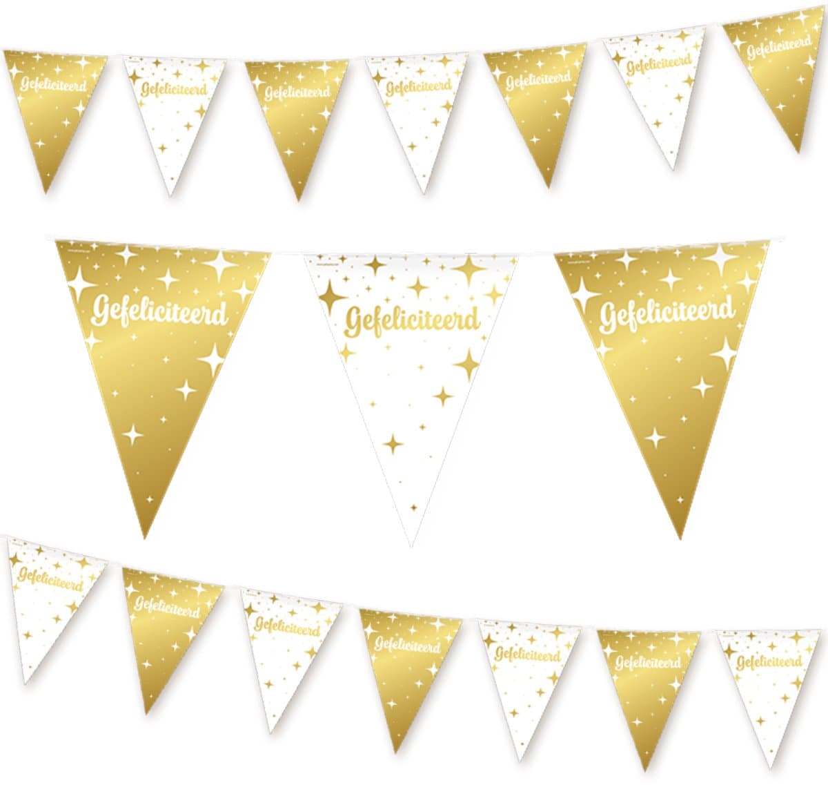 LUQ – Slinger Gefeliciteerd – 10m – Wit-Goud – Luxe Vlaggenlijn Feest Versiering – Viering Banner Decoratie – Glam Up