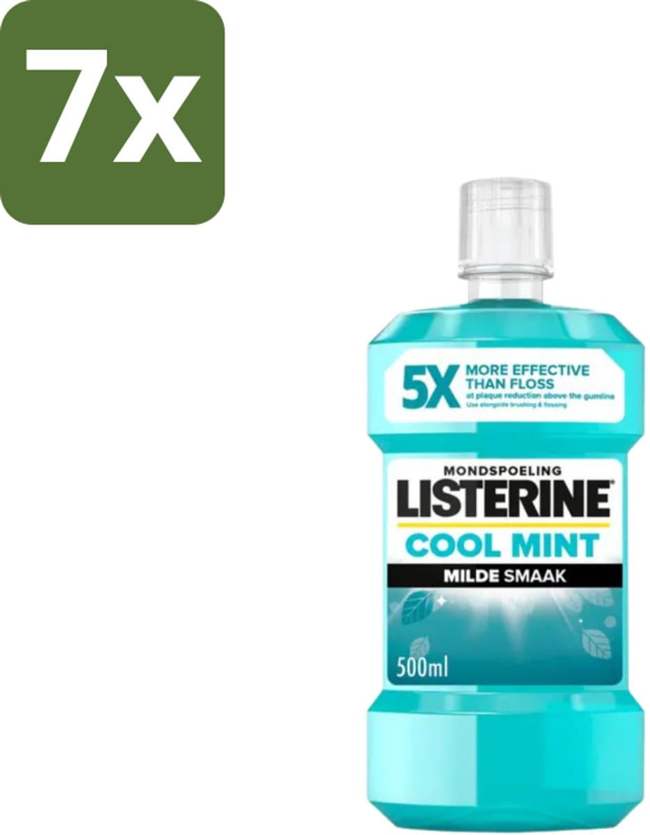 Listerine – Mondwater – Cool Mint – Milde smaak zonder alcohol – 500 ml - Bulkverpakking - 7 stuks