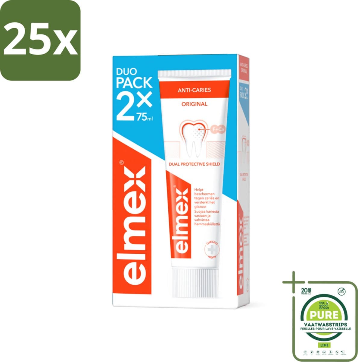 25 x Elmex – Tandpasta – Anti-Cariës – 2x75 ml - Grootverpakking - Tandpasta Tegen Gaatjes - Aminfluoride Tandpasta - Cariësbescherming - Tanden Versterken - Tandpasta Anti-cariës