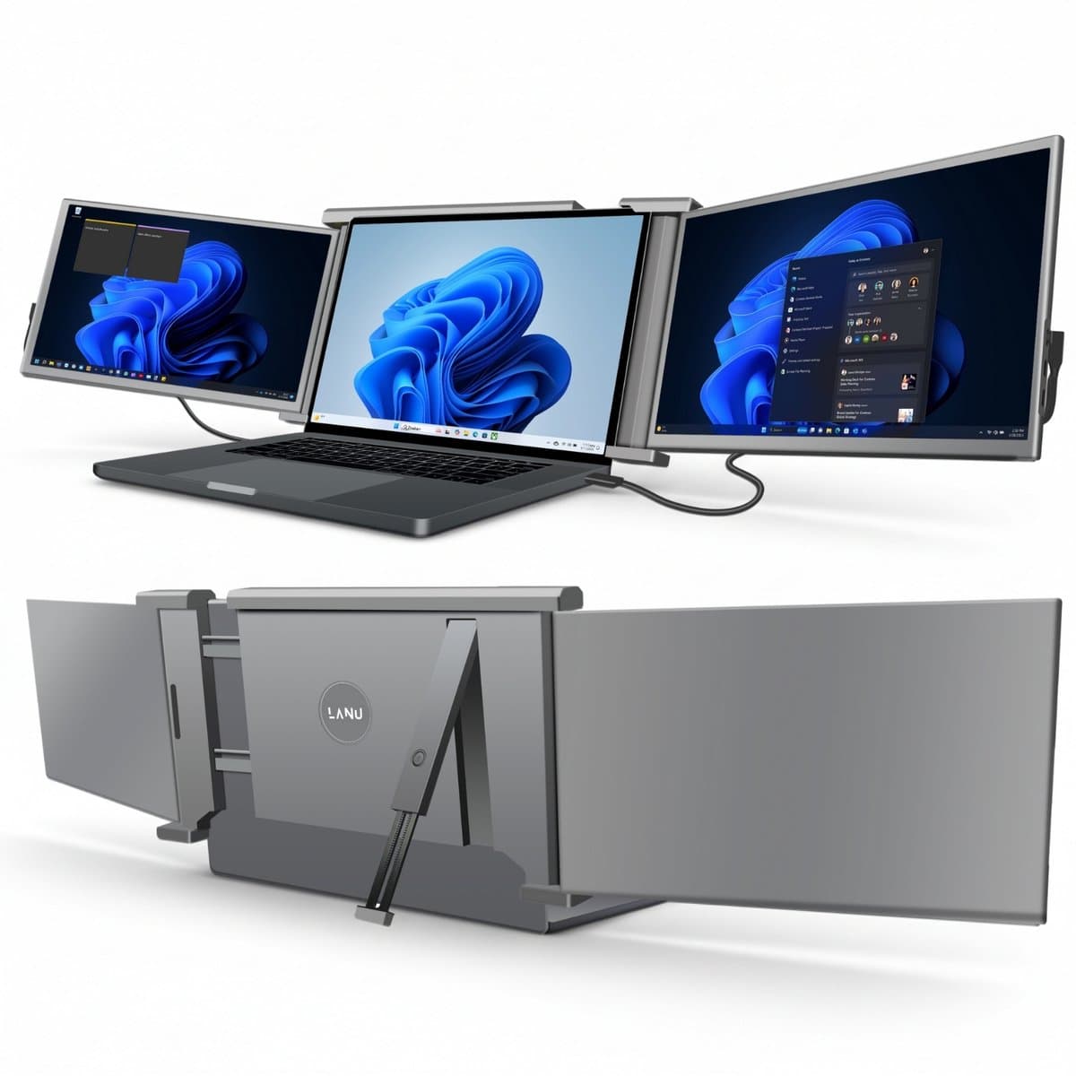 Triple Portable Monitor Expert 14" MultiCable - IPS Tri screen - Extra scherm laptop - Plug & Play - Incl. draagtas