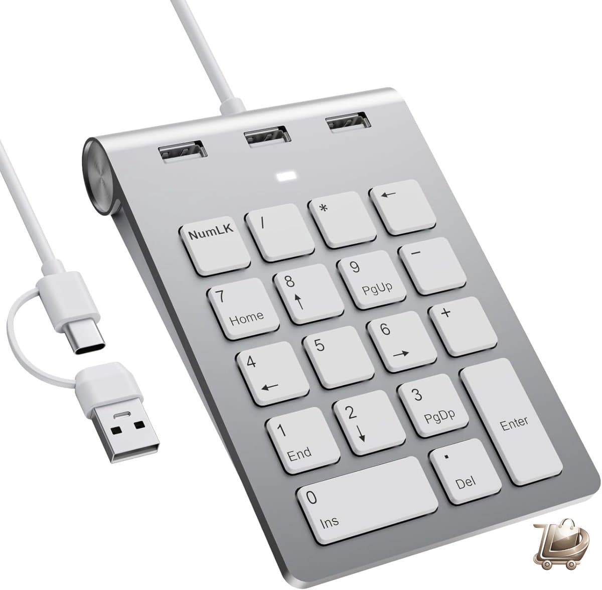 Nummerblok met USB A/USB C - Multifunctioneel 18-toetsen Numeriek Toetsenbord - 3 Extra USB 2.0 Poorten - 15° Ergonomisch Ontwerp - Voor Laptops, Notebooks en Desktops