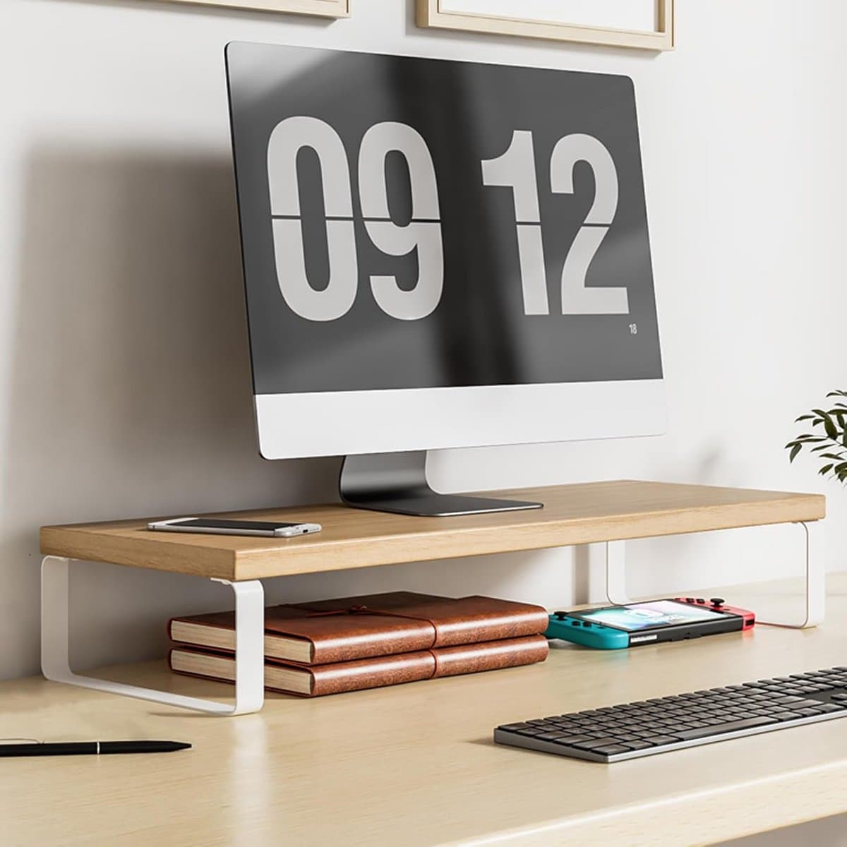 Houten Monitorverhoger voor Bureau - Ergonomische Risers met Opbergruimte