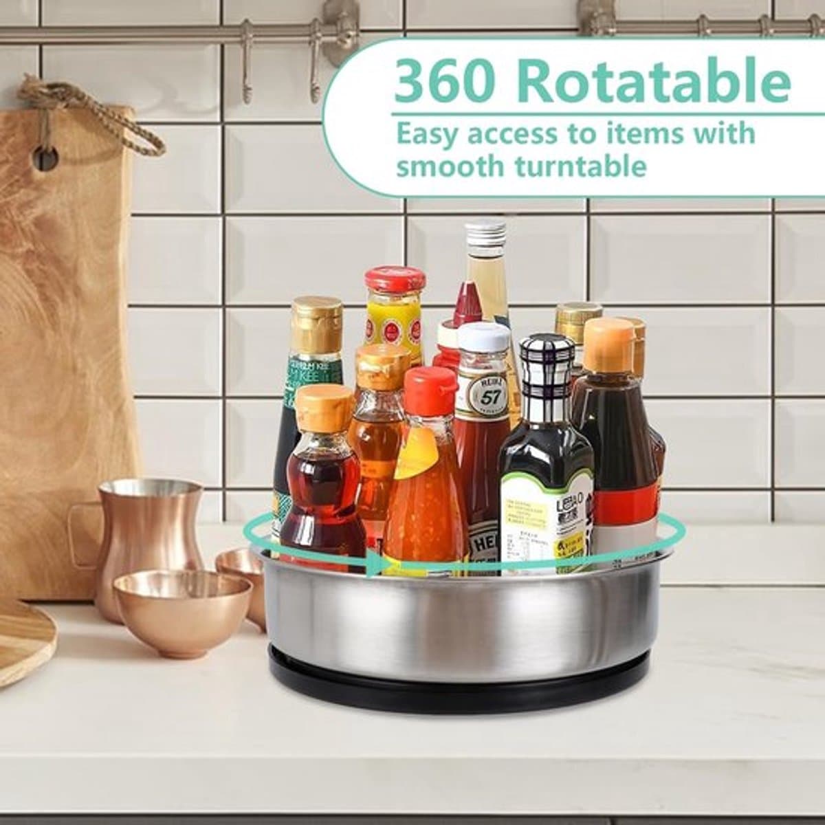 Candala - Draaiplateau, organizer, keuken, 360 graden, 20 cm, roestvrij staal, draaiplateau, metaal, koelkast, draaiplateau, organizer voor specerijen, eetkamer, kast (20 cm + 4,5 cm)