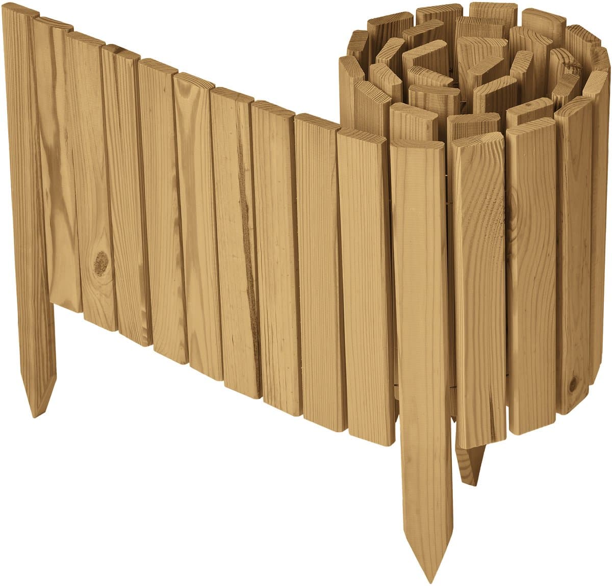 Garronda Rollborder - Flexibele houten - Gazonafscheiding - Palissade padenafscheiding - kan worden ingekort - Lichtbruin - Hoogte: 30 cm, hekje 200 cm - GD-BRU-RollborderF200