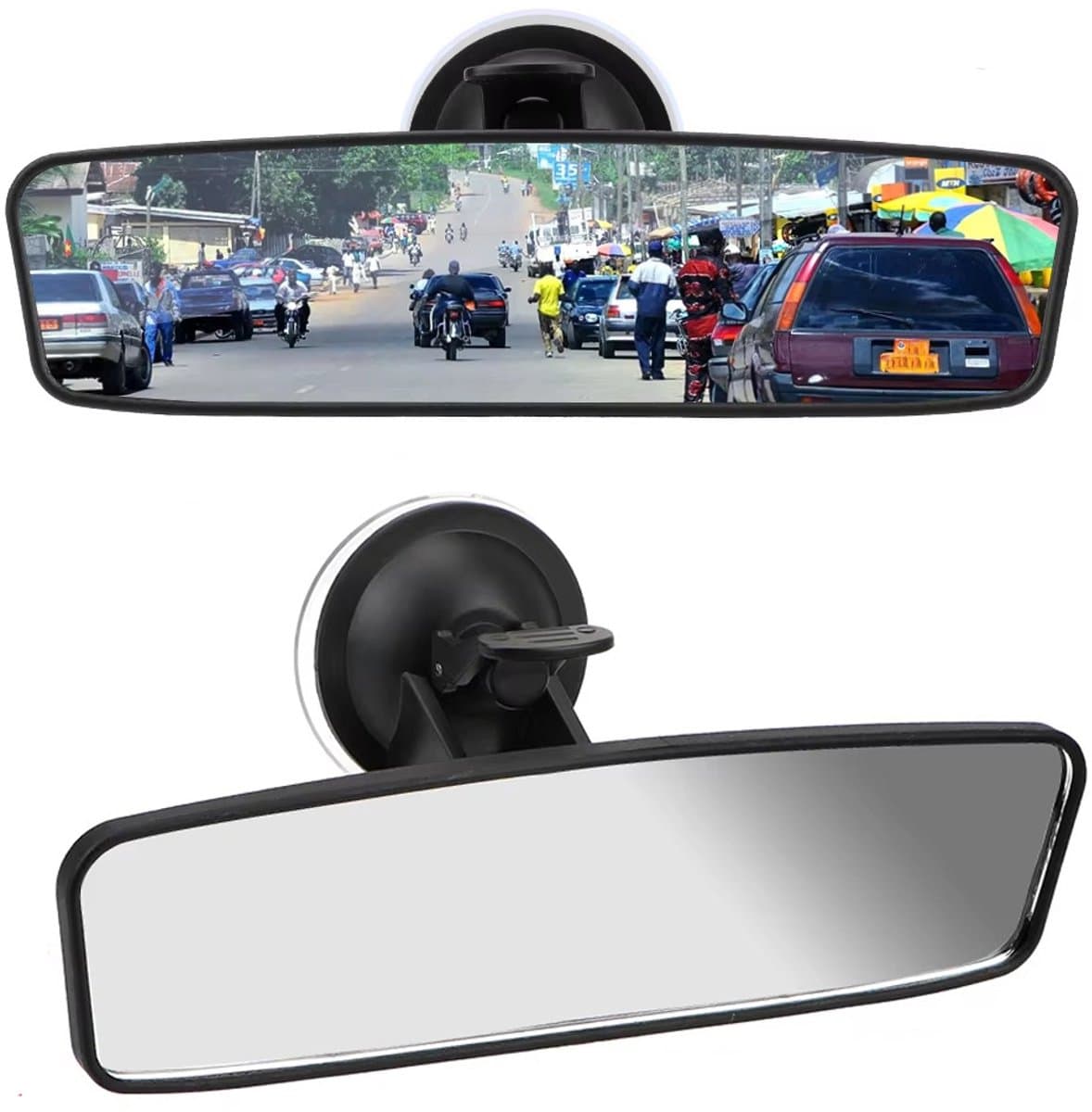 2x Achteruitkijkspiegel met zuignap - Autospiegel - Interieurspiegel - Achteruitkijkspiegel - Anti-reflectiespiegel voor bestuurdersmonitor - Vergroot zicht en kijkhoek - 360° Verstelbaar - Universele - 200 x 60 mm - Voor auto, SUV, vrachtwagens
