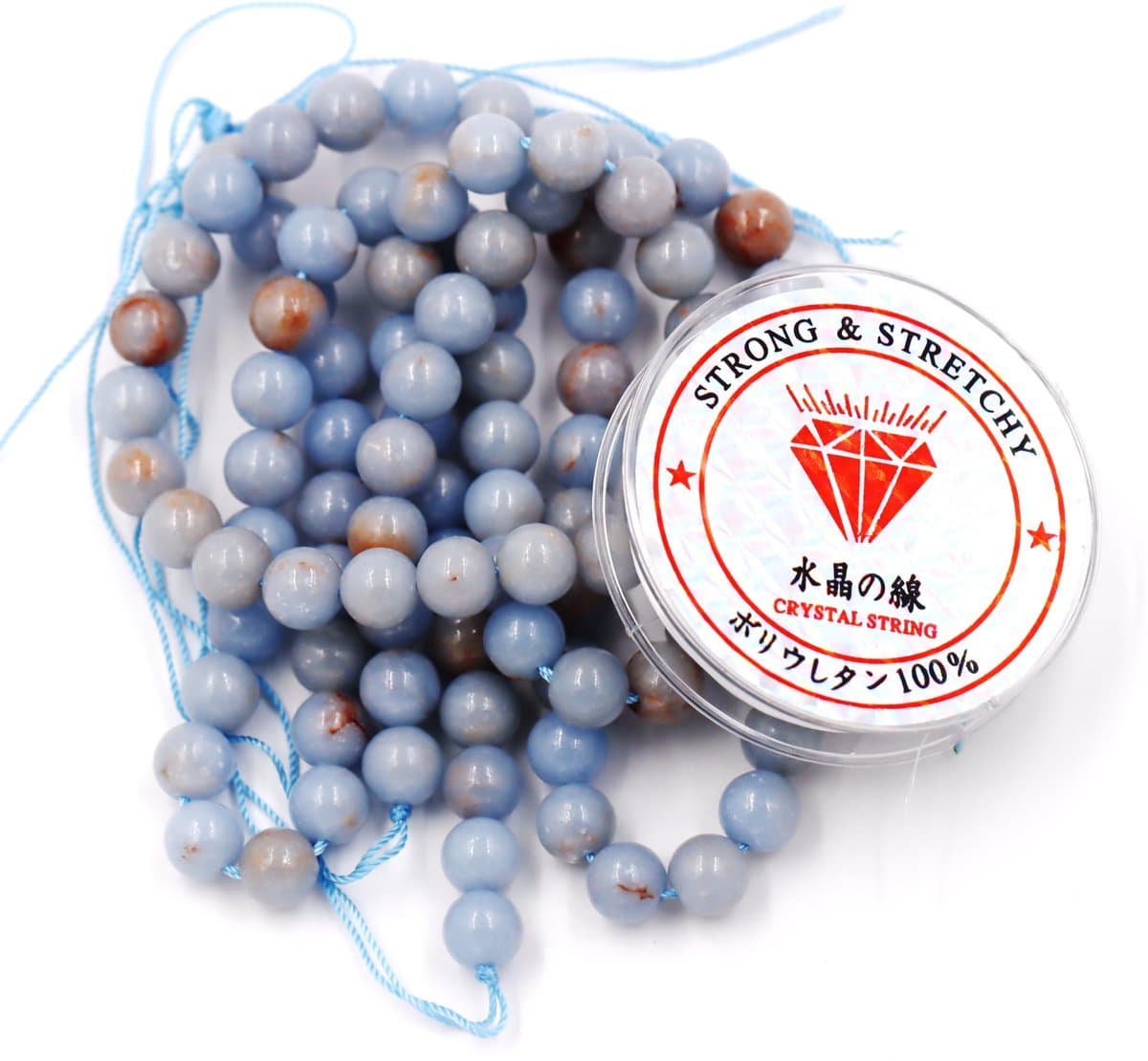 Fukugems kralen met rekkoord voor het maken van sieraden Losse stenen kralen voor doe-het-zelf Energiestenen helende armband 8 mm = 96 stuks en 1 rol koord Angelite A 8 mm