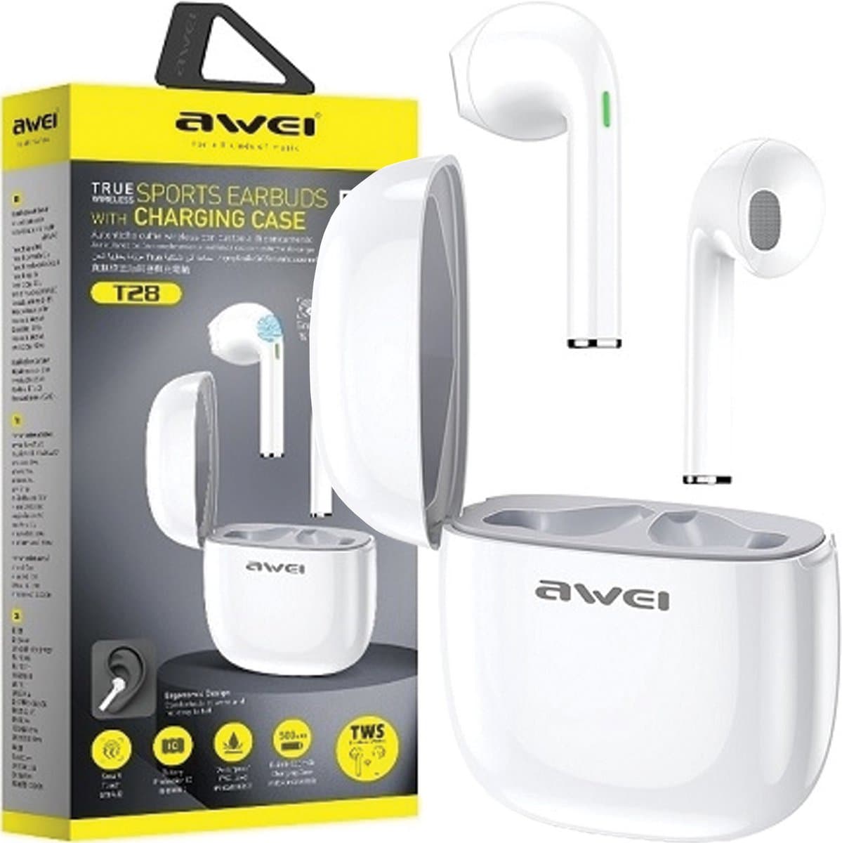 Awei Bluetooth 5.0 Hoofdtelefoon T28 Tws Voor Iphone Samsung Huawei Laat Je Handen Los