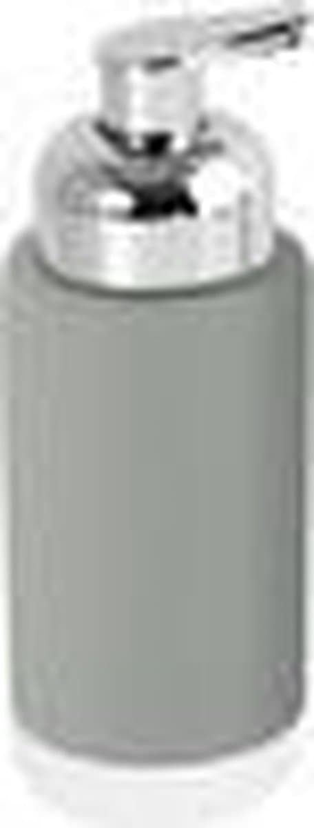 MSV Zeeppompje/dispenser Enzo - keramiek - taupe/zilver - 6.5 x 18 cm - 275 ml
