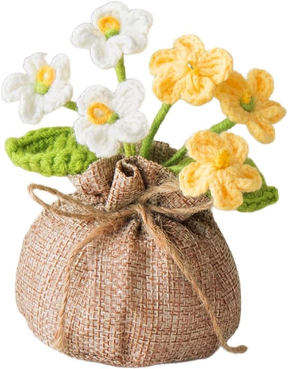 Gedroogde Bloem Display - Potplant Decoratie - Bureau Decoratie - Handgeweven Container - 17 x 10 x 6 cm - Blauw