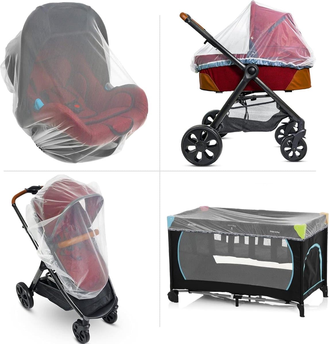 Thijox - Baby Klamboe voor Kinderwagen, Buggy, Autostoel en Pack N Play - Nauwsluitend Elastiek, Trekkoord, 1000 Mesh, 100% Natuurlijk Polyester, Binn