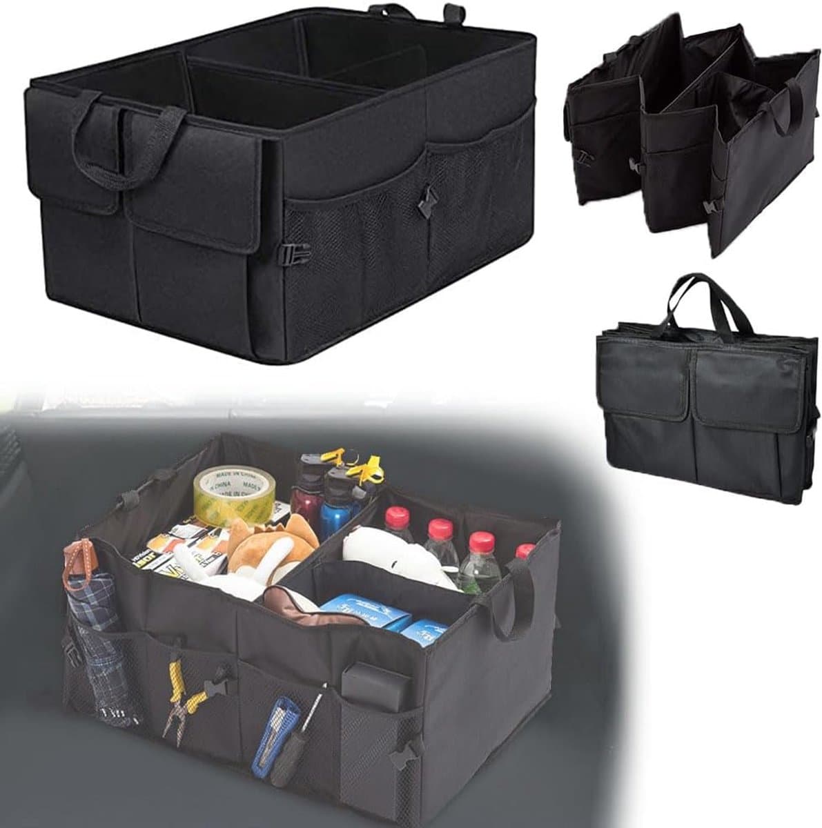 Kofferbak Organizer - Opvouwbare Tas - Auto Opbergen - Verstelbare Verdelers - 53x39x265cm - Zwart
