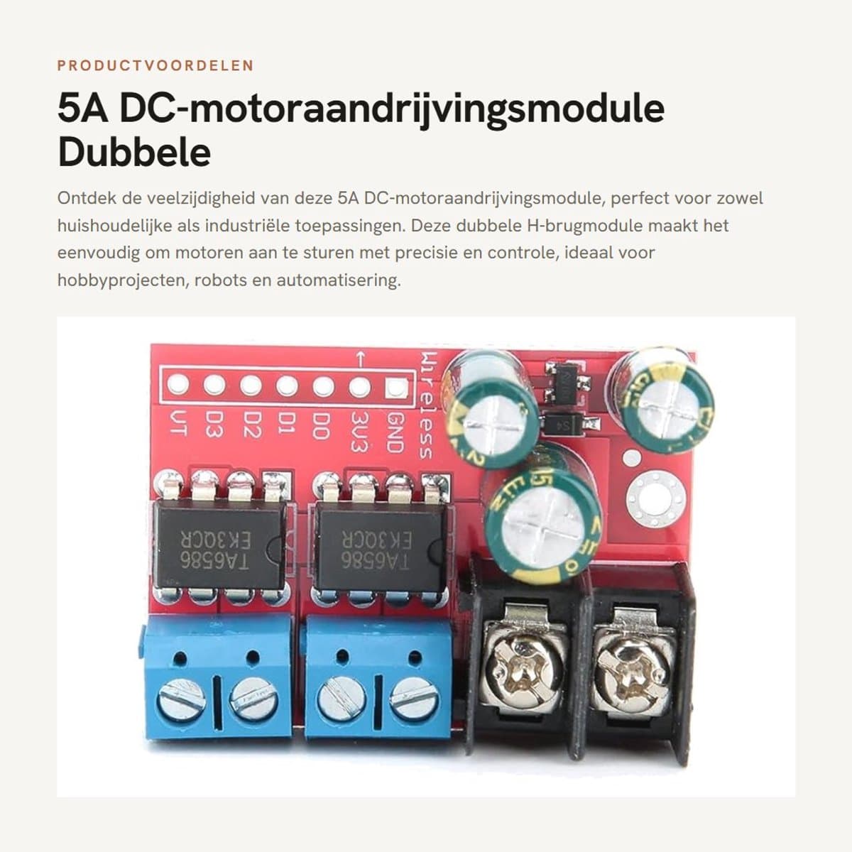 Dailygoods- Motorcontroller 5A - Dubbele Motoraandrijvingsmodule - PWM-regeling - Besturingsplaatmodule - Voedingsmodule 3~14V - Gewicht 14g