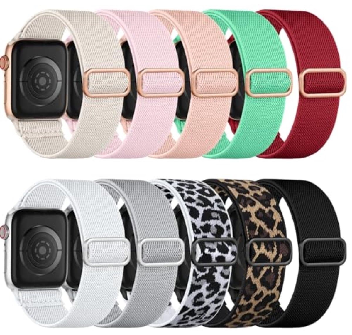 PromoHome 10-pack elastische nylon sportbanden voor Apple Watch - 40/41/42/44/45/46/49 mm - geschikt voor iWatch Series 11 t/m 1, SE, Ultra - rekbaar, ademend
