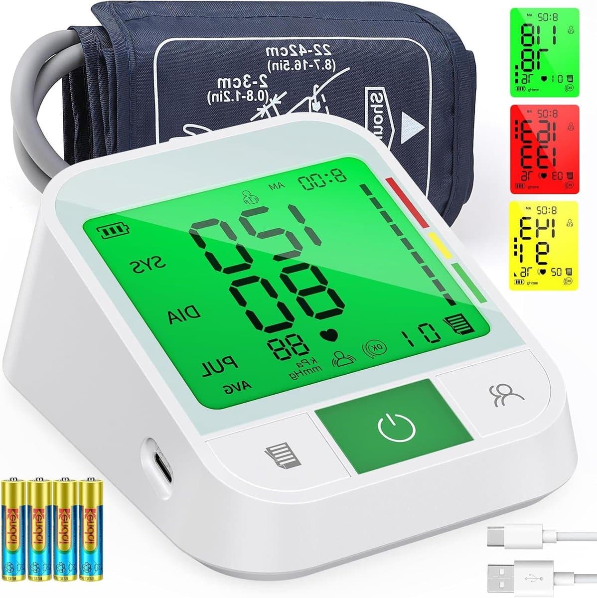 Digitale Bloeddrukmeter - Armmeter Hartslagmeter - Gezondheid Monitoren - XL Manchet 22-42cm - 2 Gebruikers Geheugen - Wit