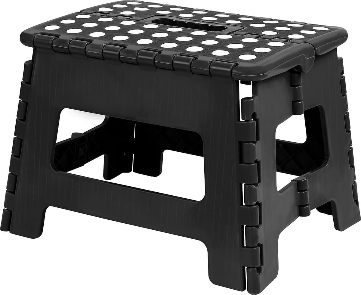 Opvouwbare opstapkruk voor kinderen - lichte opvouwbare kleine kunststof kruk voor keuken en badkamer - 70 cm breed en 50 cm hoog - houdt tot 100 kg 1 stuk, zwart