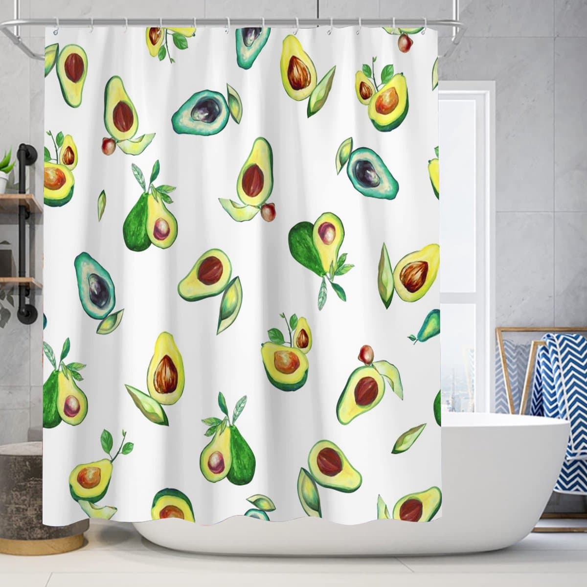Floraweg Douchegordijn,Shower Curtain,badgordijn,badkamergordijn,avocado,-topkwaliteit - digitale printen -Anti Schimmel - Inclusief 12 ringen -met 12 stuks douchegordijnhaken – Waterdicht -Wasbaar- Polyester - 180x200 cm