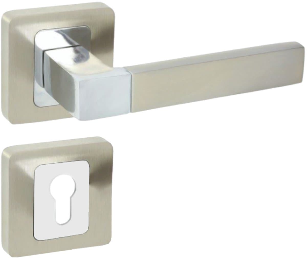Domino® Deurkrukgarnituur ERIS QR M6/M9 PZ - Chroom gespoten/Nikkel - PZ-Profielcilinderset met Vierkant Rozette - Deurbeslag van aluminium - Deurklink voor kamerdeur, kantoordeur, kelderdeur en binnendeur