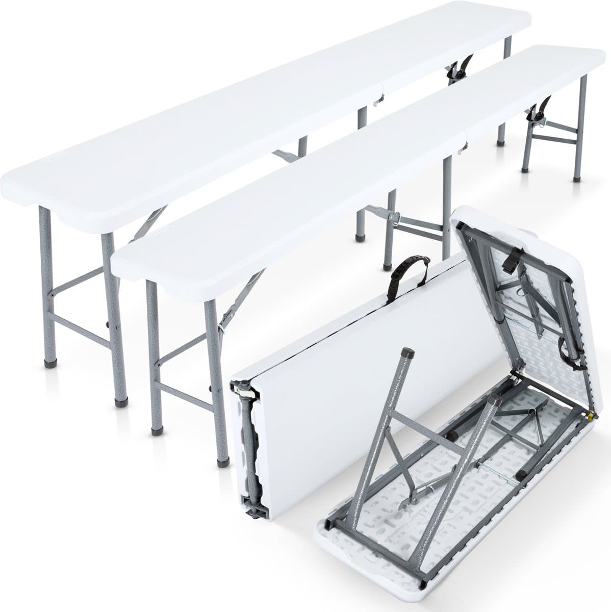 AREBOS Tuinbank - Set van 2 stuks - Picknickbank - Inklapbaar - Tuinbanken - 183 x 28 x 43 cm - Wit