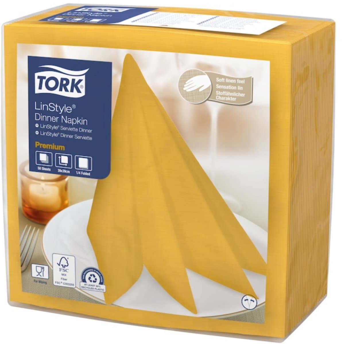 Tork 478859 premium linstyle dinnerservet mosterdgeel 39x39 cm 600 stuks (478859)